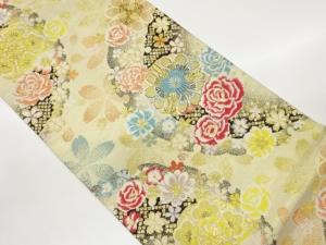 雪輪に花々・鹿の子模様織出し袋帯